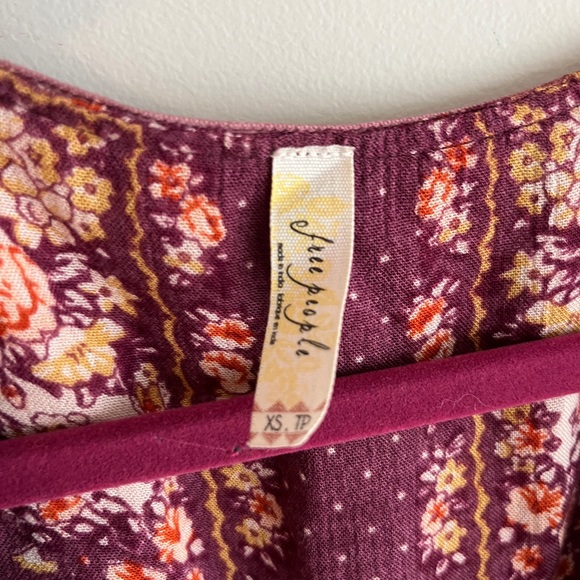 FREE PEOPLE Bridgette Floral Long Sleeve Boho Mini Dress In Berry Combo - Picture 9 of 9